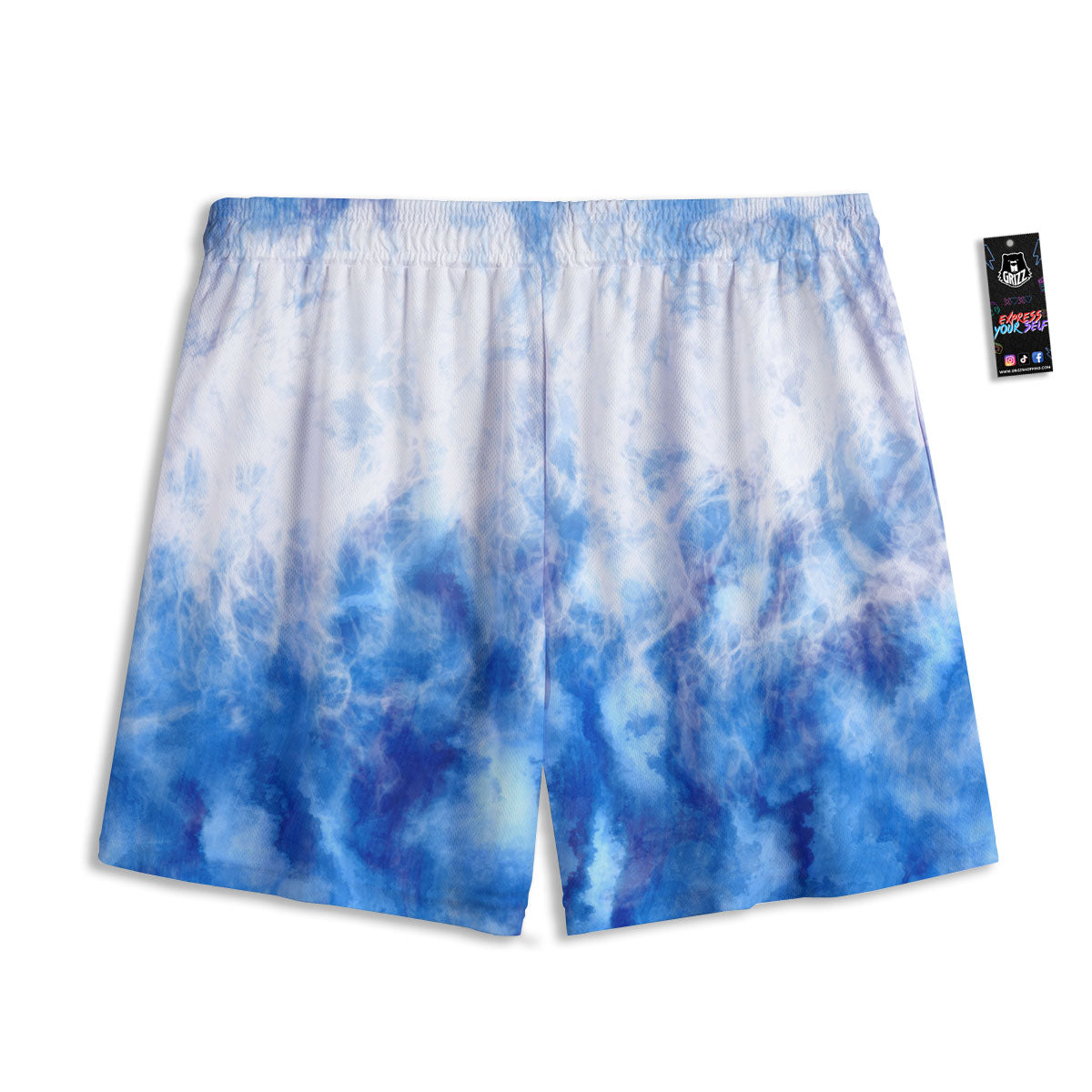 Tie Dye Acid Wash White And Blue Print Mesh Shorts