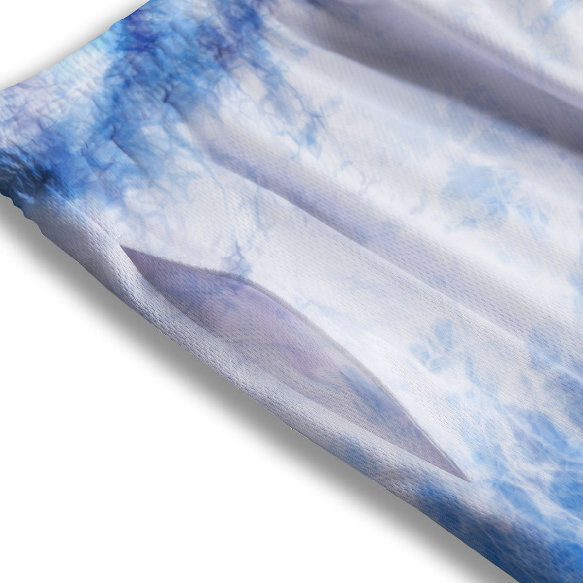 Tie Dye Acid Wash White And Blue Print Mesh Shorts
