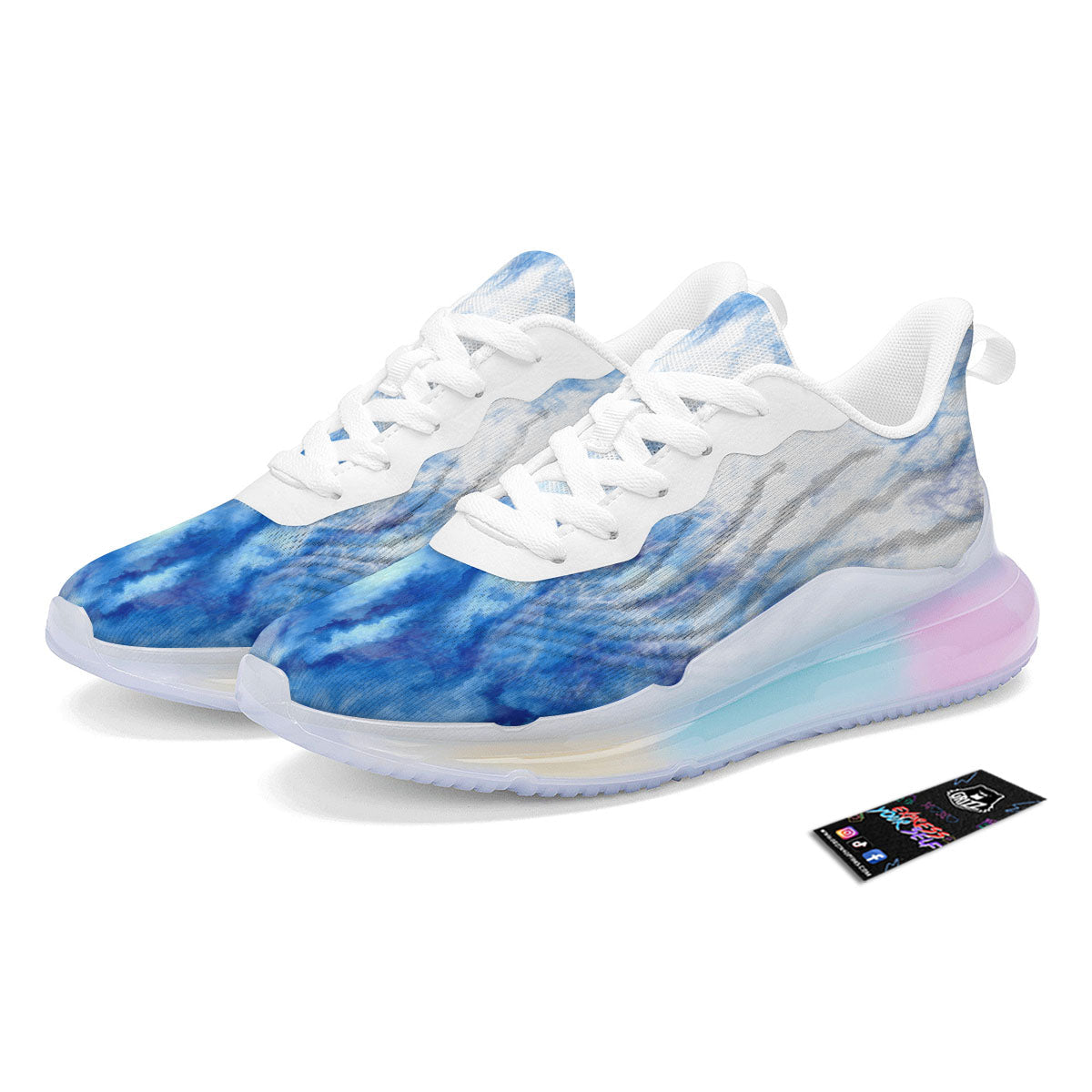 Tie Dye Acid Wash White And Blue Print Running Sneakers-grizzshop