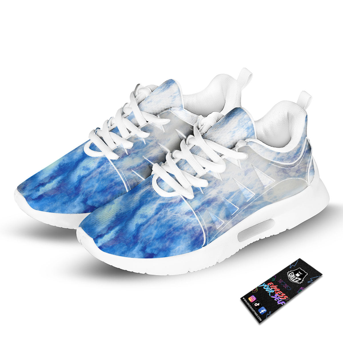 Tie Dye Acid Wash White And Blue Print Tennis Shoes-grizzshop