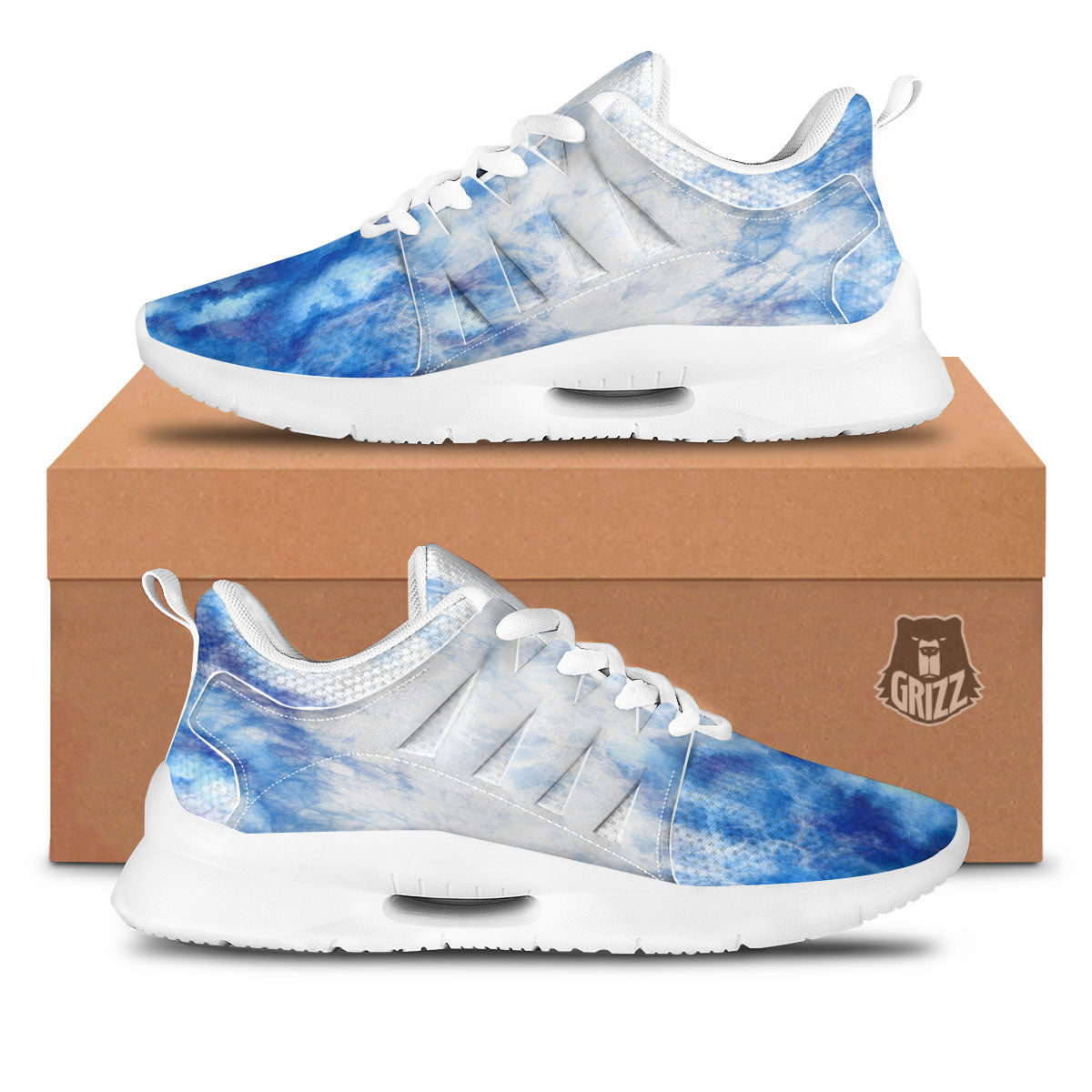 Tie Dye Acid Wash White And Blue Print Tennis Shoes-grizzshop