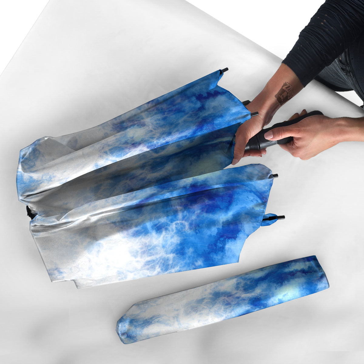 Tie Dye Acid Wash White And Blue Print Umbrella-grizzshop