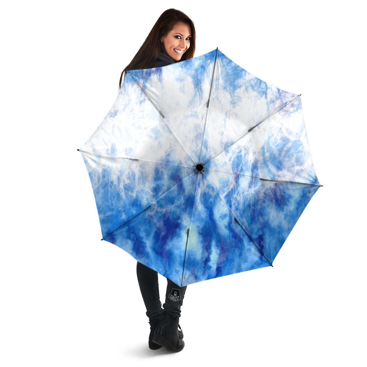 Tie Dye Acid Wash White And Blue Print Umbrella-grizzshop