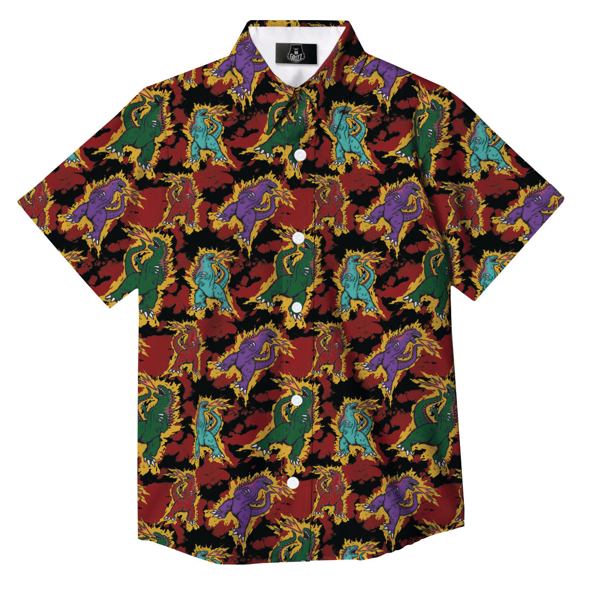 Tie Dye And Godzilla Print Pattern Button Up Shirt-grizzshop