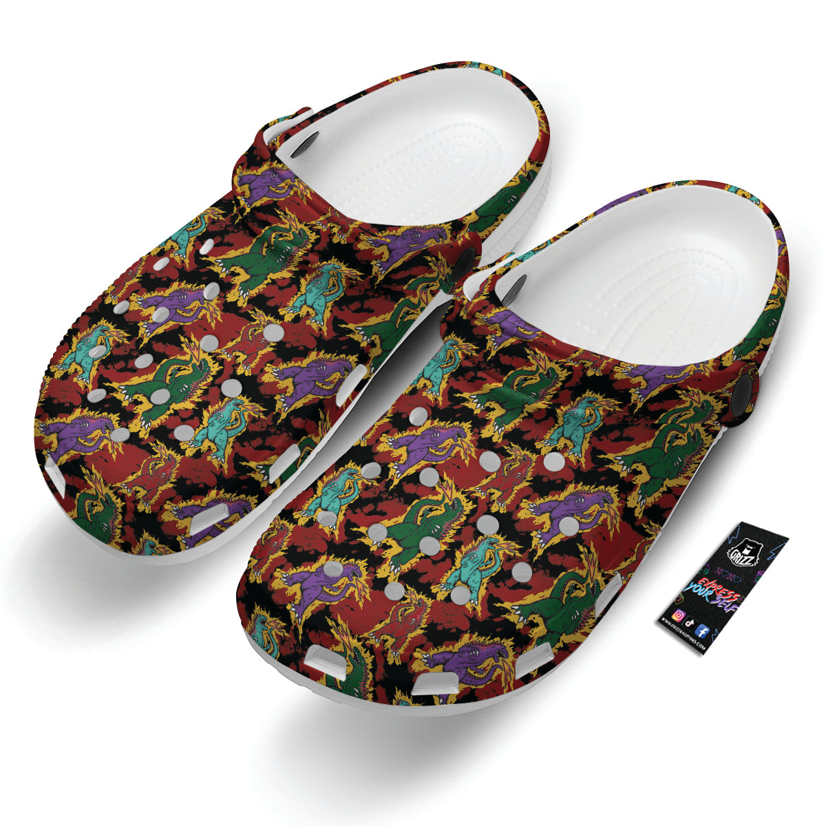 Tie Dye And Godzilla Print Pattern Clog-grizzshop