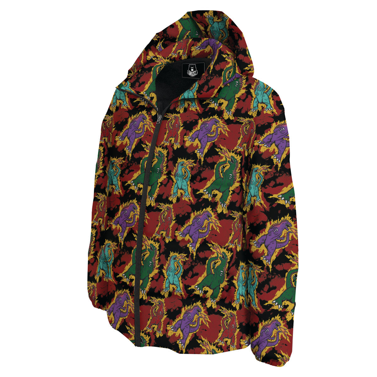 Tie Dye And Godzilla Print Pattern Down Jacket-grizzshop