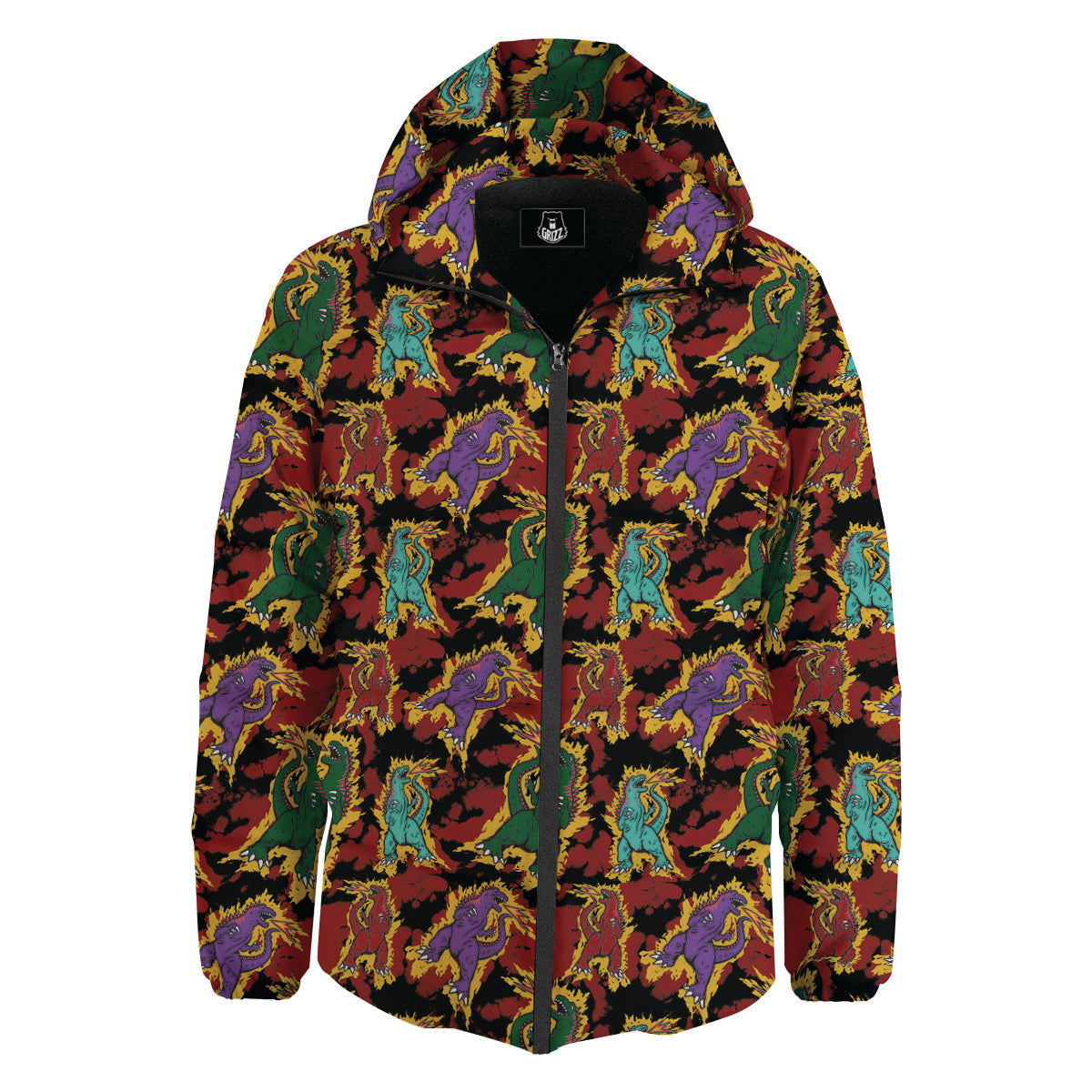 Tie Dye And Godzilla Print Pattern Down Jacket-grizzshop