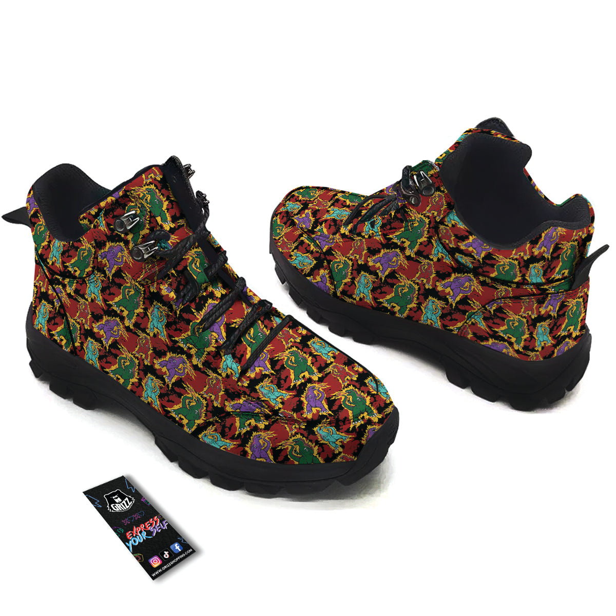 Tie Dye And Godzilla Print Pattern Hiking Shoes-grizzshop