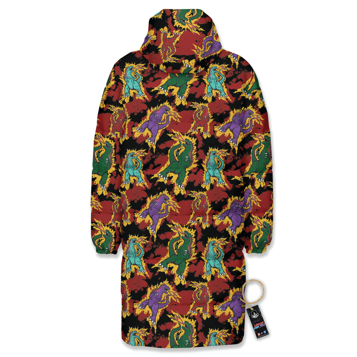 Tie Dye And Godzilla Print Pattern Long Down Jacket-grizzshop