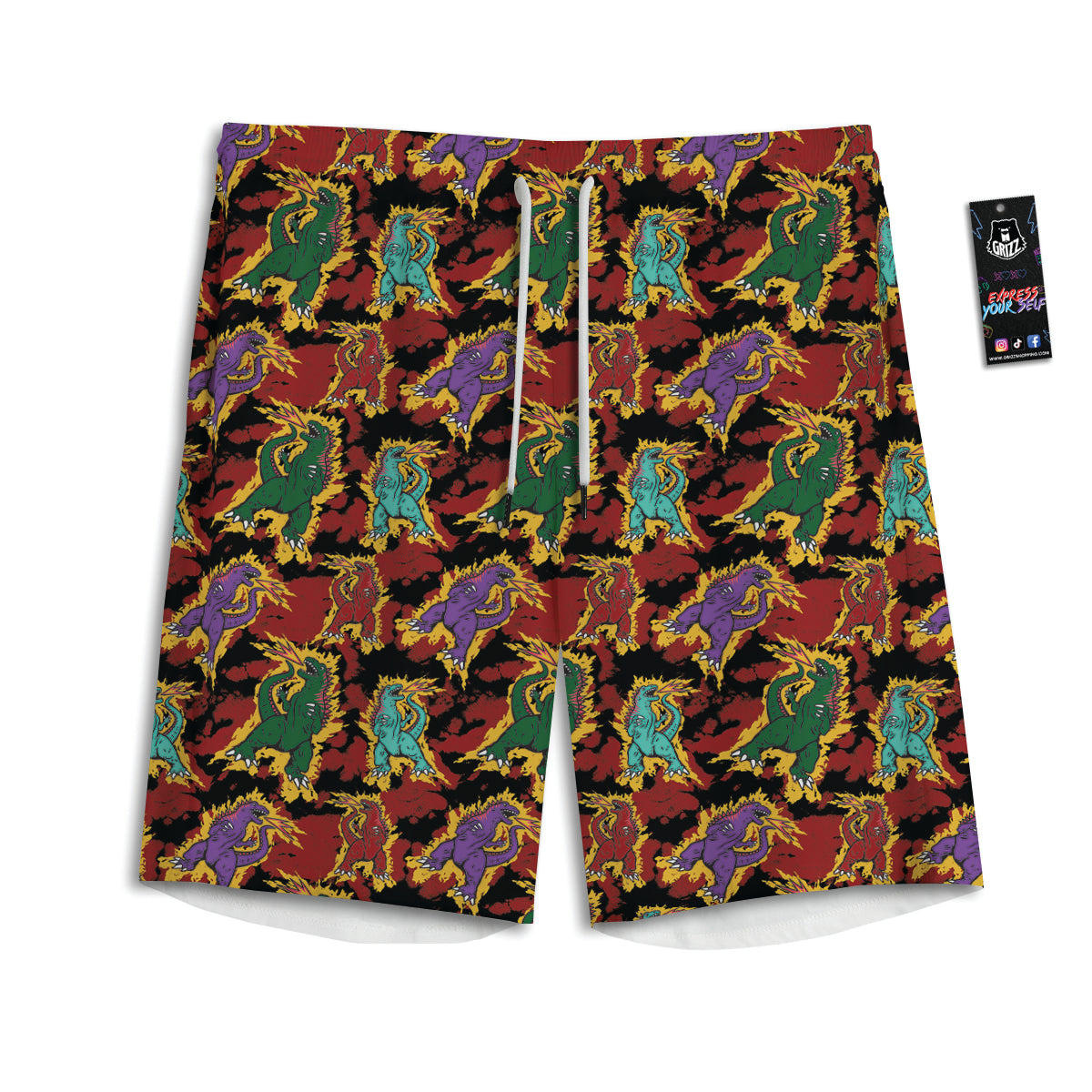 Tie Dye And Godzilla Print Pattern Men's Athletic Shorts