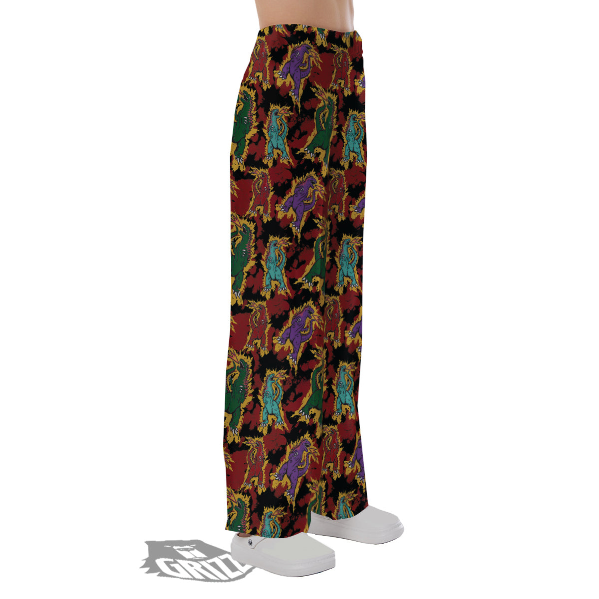 Tie Dye And Godzilla Print Pattern Pajama Pants-grizzshop