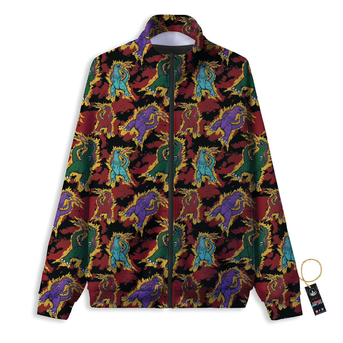 Tie Dye And Godzilla Print Pattern Track Jacket-grizzshop
