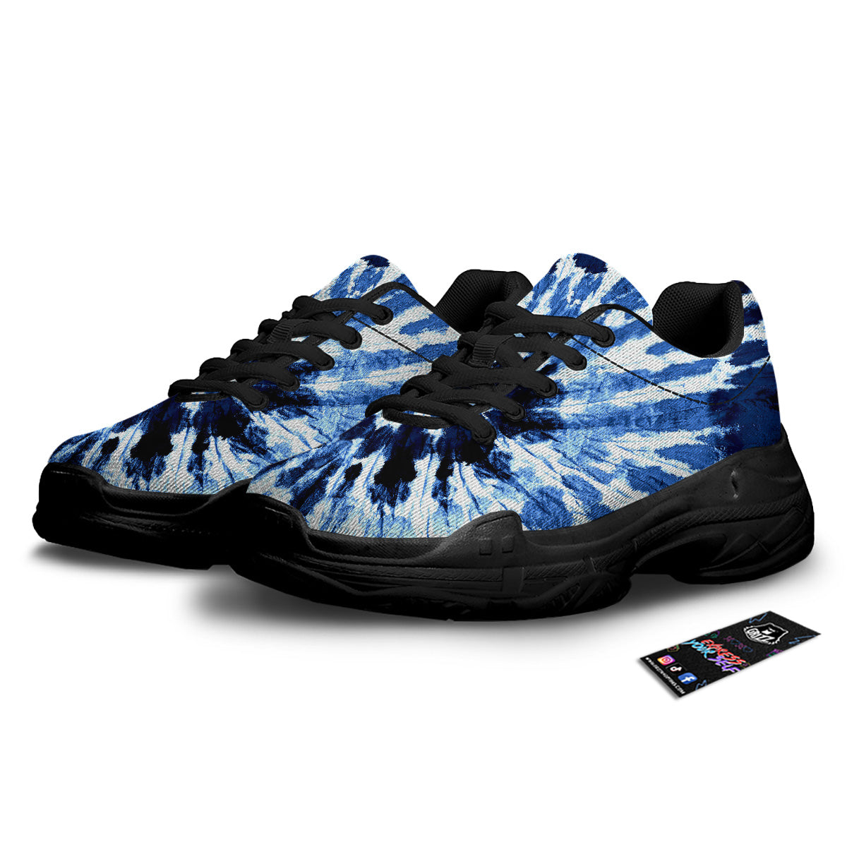 Tie Dye Black And Blue Print Black Chunky Shoes-grizzshop