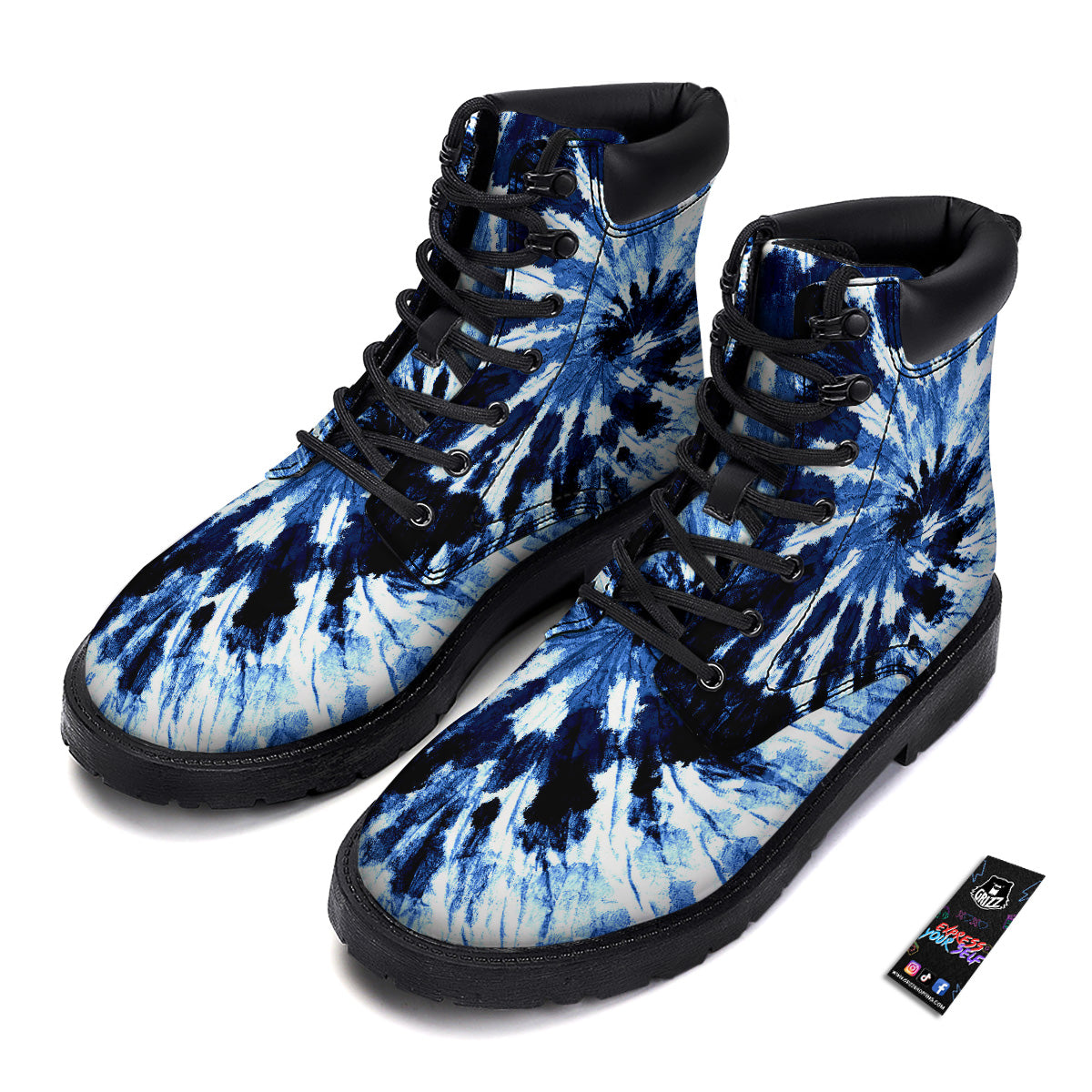 Tie Dye Black And Blue Print Boots-grizzshop