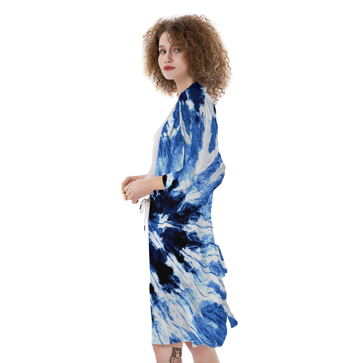 Tie Dye Black And Blue Print Kimono-grizzshop