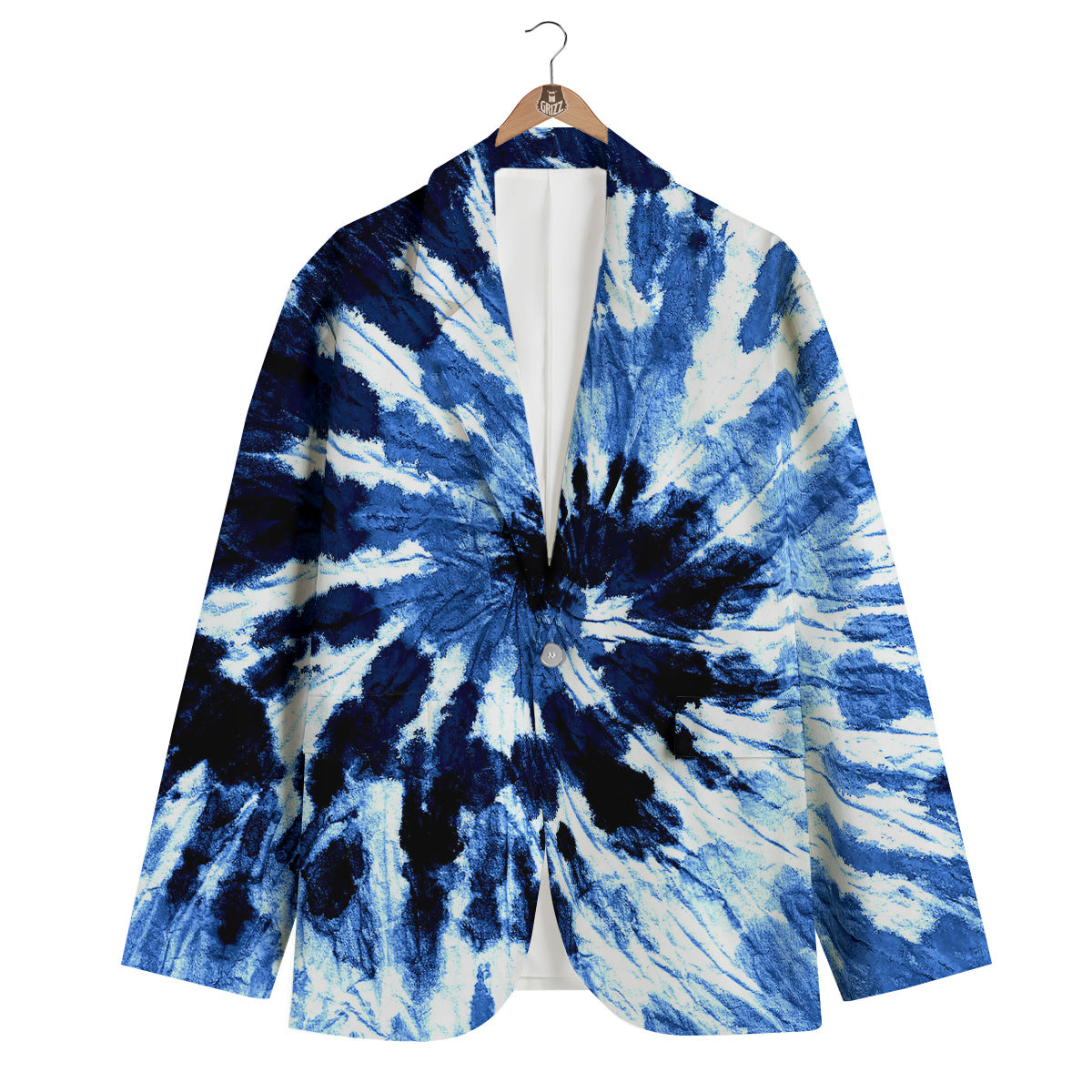 Tie Dye Black And Blue Print Men's Blazer-grizzshop