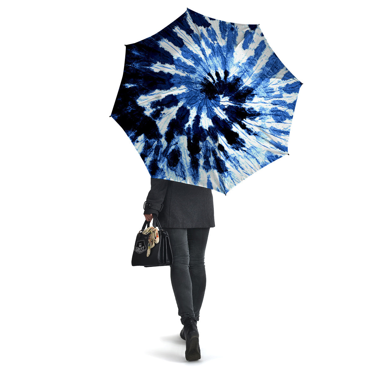 Tie Dye Black And Blue Print Umbrella-grizzshop