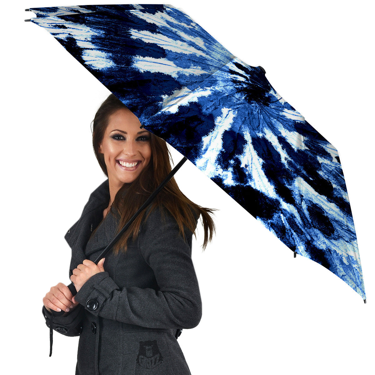 Tie Dye Black And Blue Print Umbrella-grizzshop