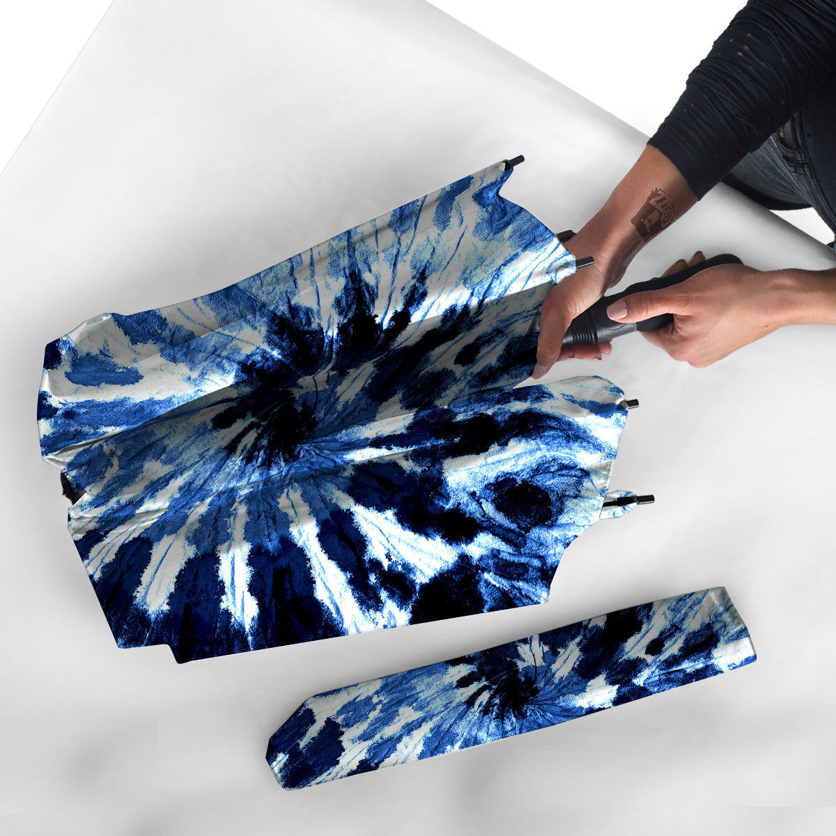 Tie Dye Black And Blue Print Umbrella-grizzshop