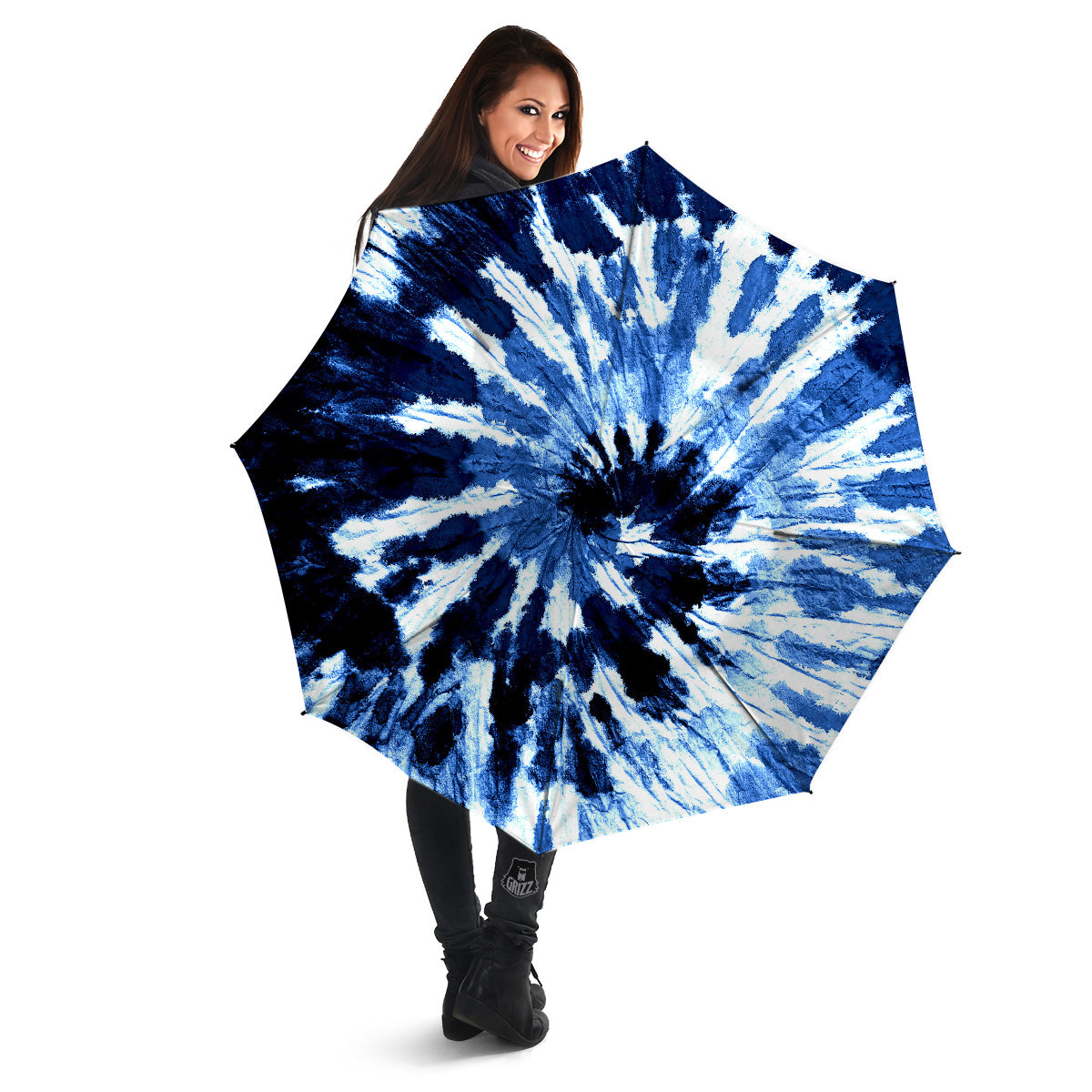 Tie Dye Black And Blue Print Umbrella-grizzshop