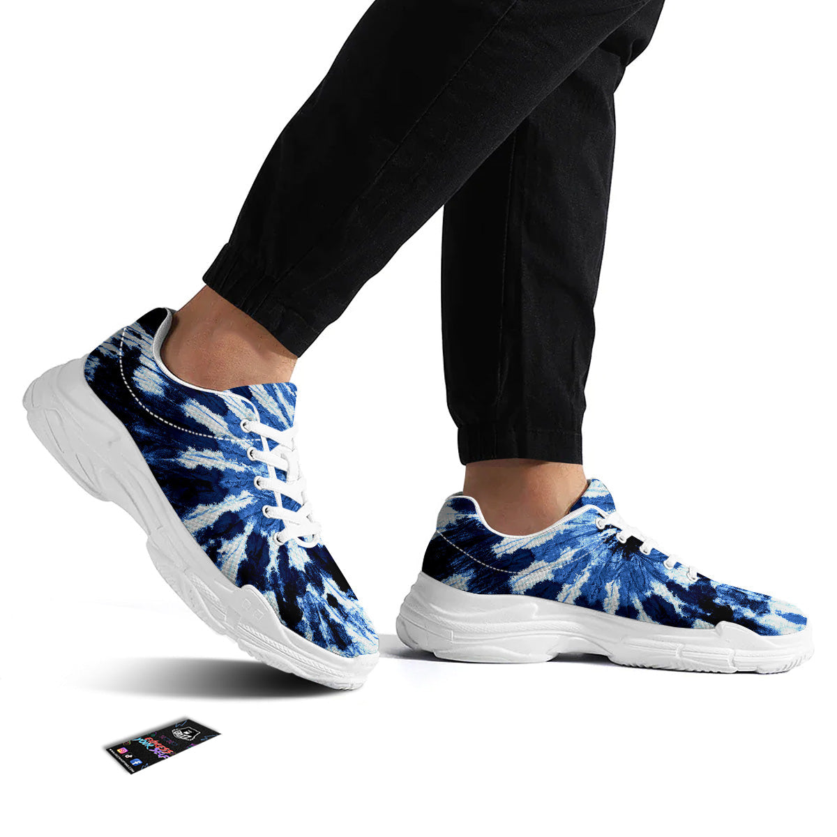 Tie Dye Black And Blue Print White Chunky Shoes-grizzshop