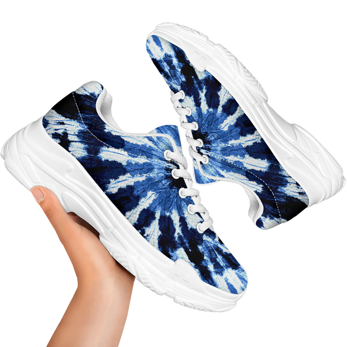 Tie Dye Black And Blue Print White Chunky Shoes-grizzshop