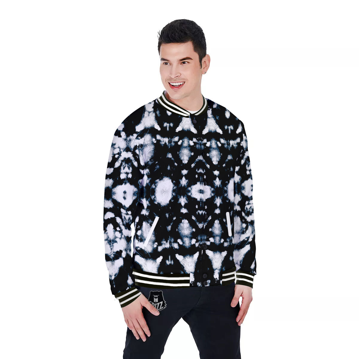 Tie Dye Black Backed Print Baseball Jacket-grizzshop