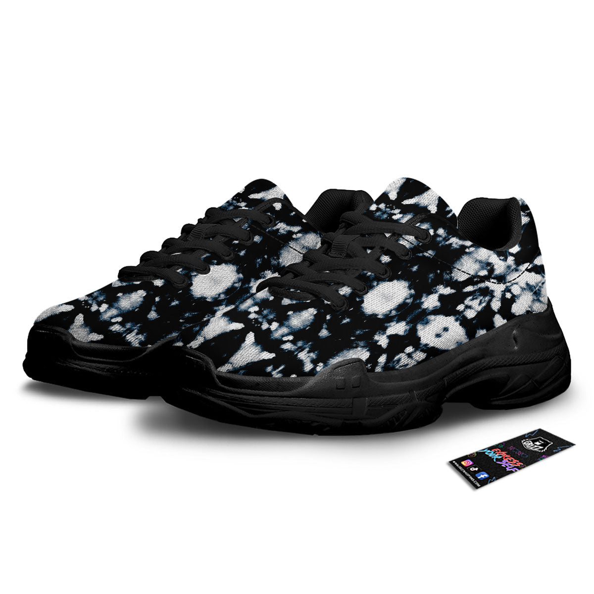 Tie Dye Black Backed Print Black Chunky Shoes-grizzshop