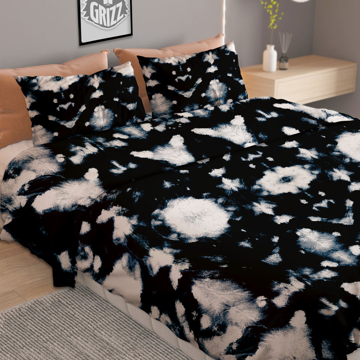 Tie Dye Black Backed Print Duvet Cover Bedding Set