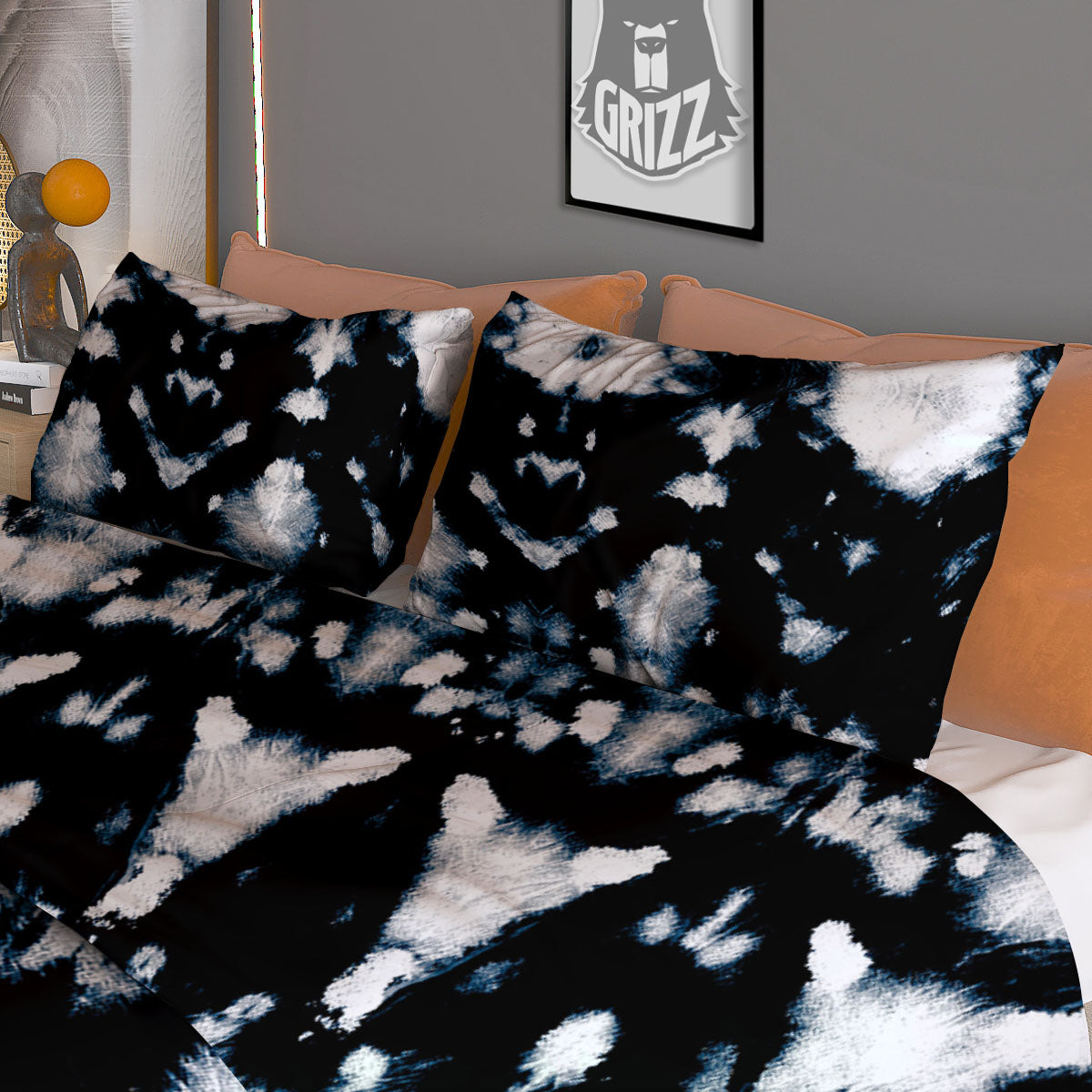 Tie Dye Black Backed Print Duvet Cover Bedding Set
