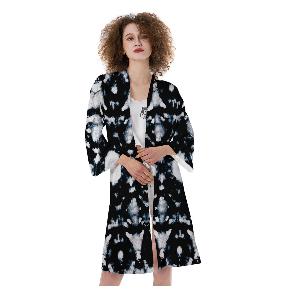 Tie Dye Black Backed Print Kimono-grizzshop