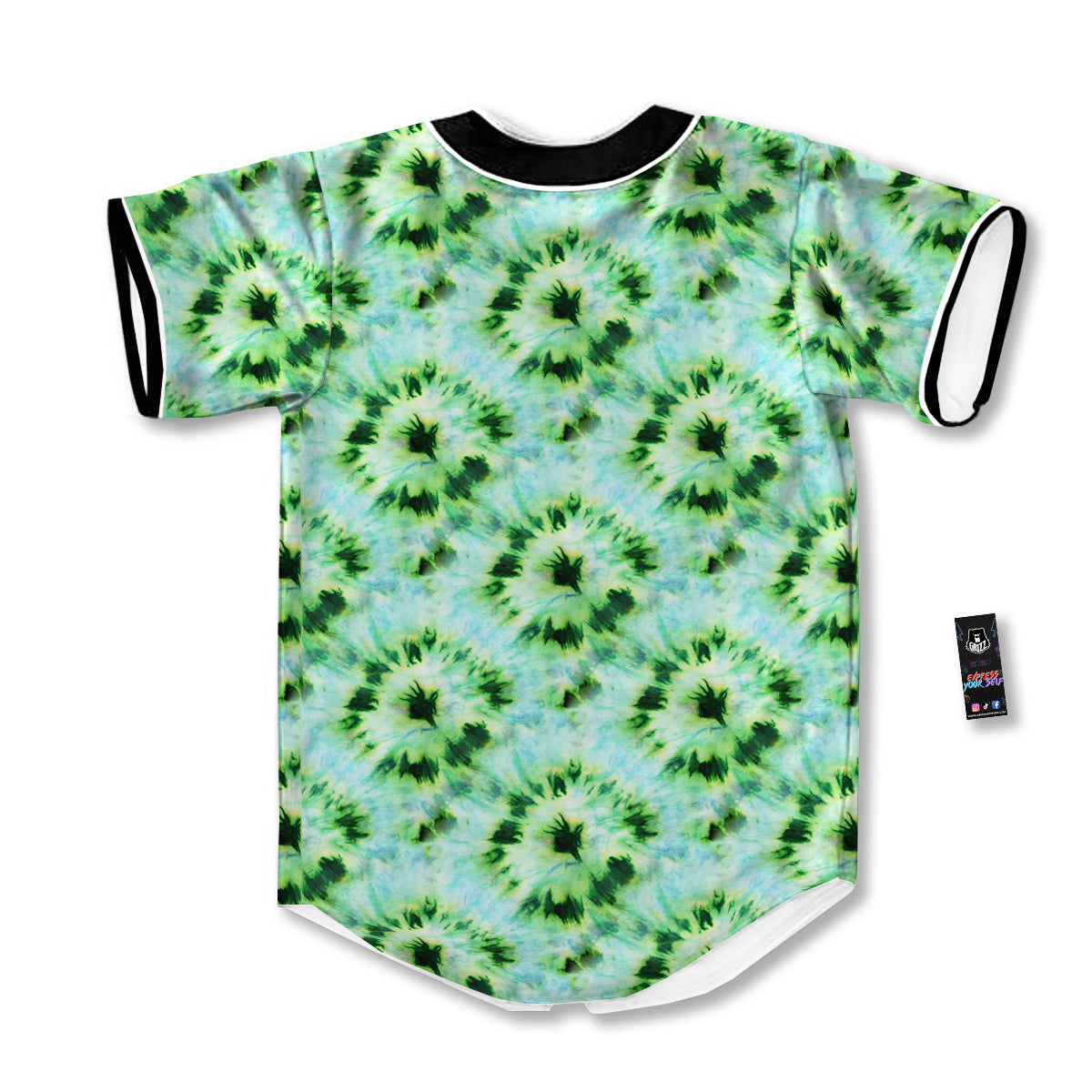 Tie Dye Black Green Watercolor Print Baseball Jersey-grizzshop