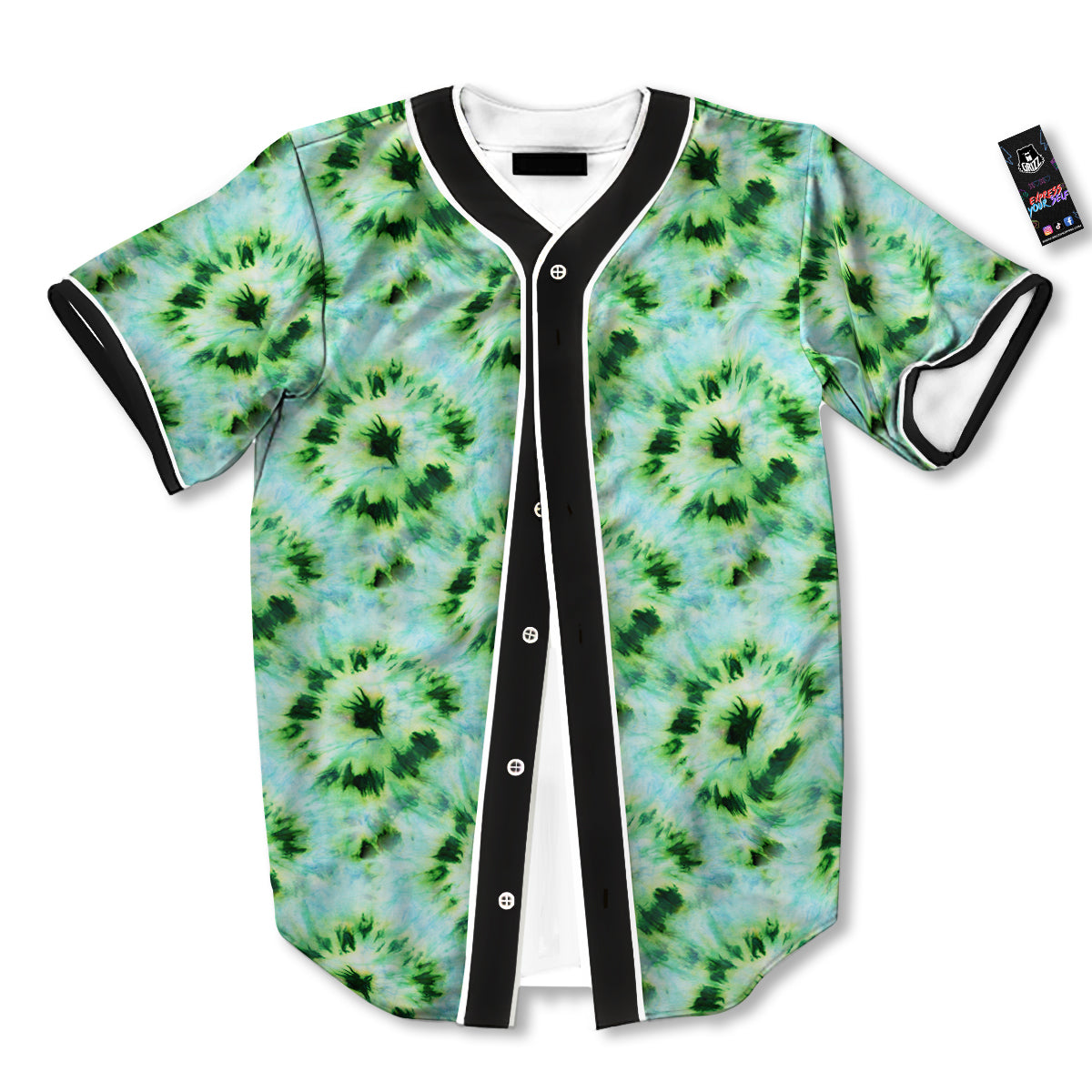 Tie Dye Black Green Watercolor Print Baseball Jersey-grizzshop