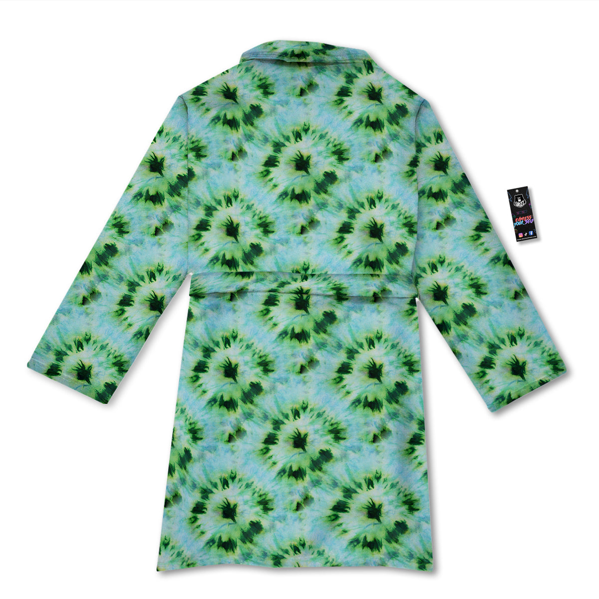 Tie Dye Black Green Watercolor Print Bathrobe-grizzshop