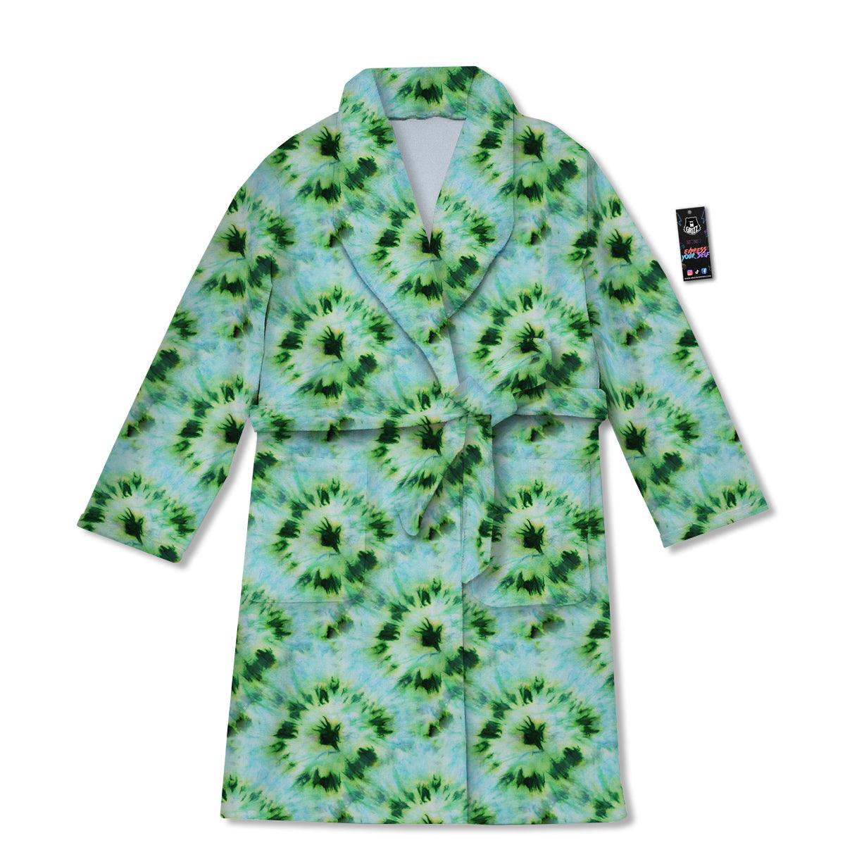 Tie Dye Black Green Watercolor Print Bathrobe-grizzshop