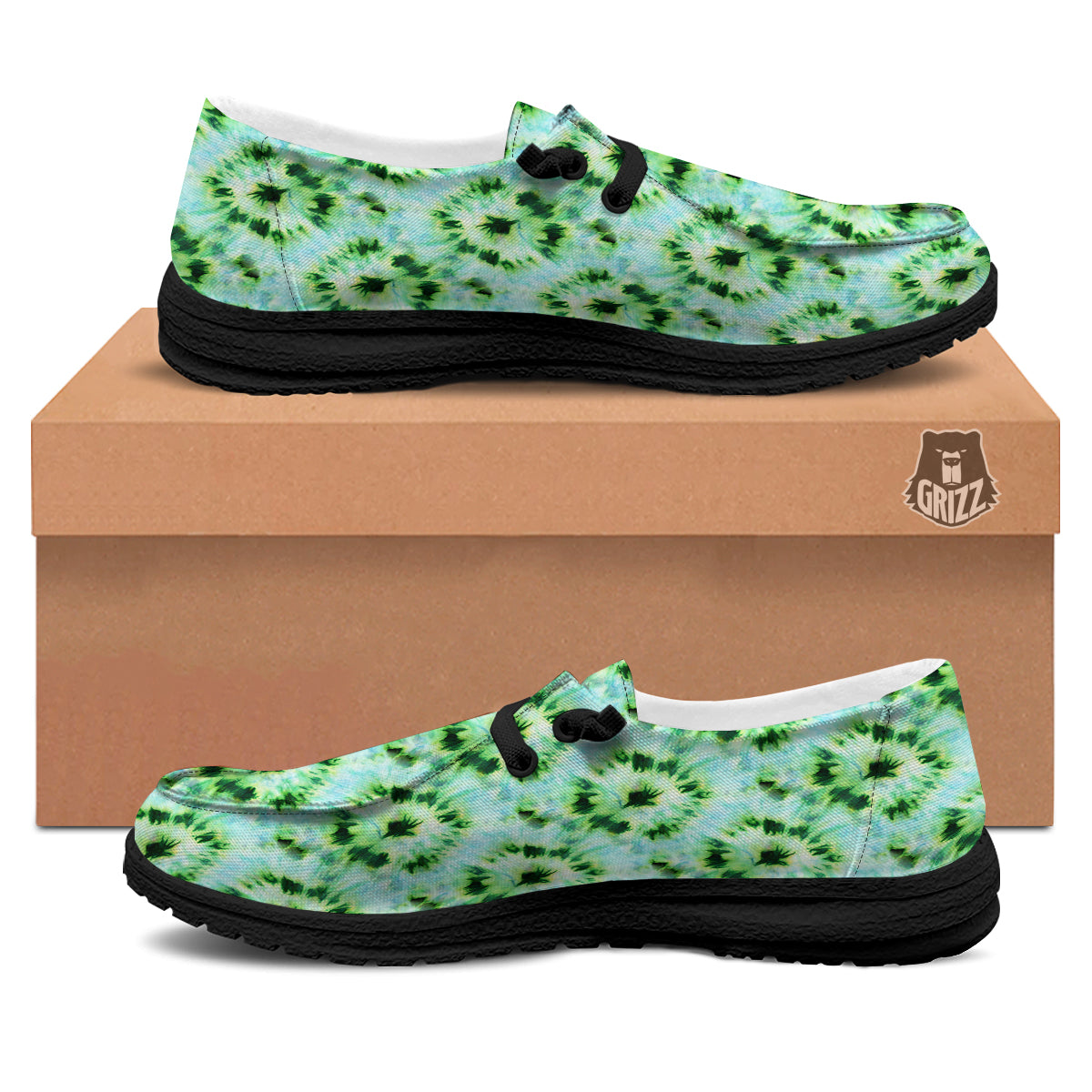 Tie Dye Black Green Watercolor Print Black Loafers-grizzshop