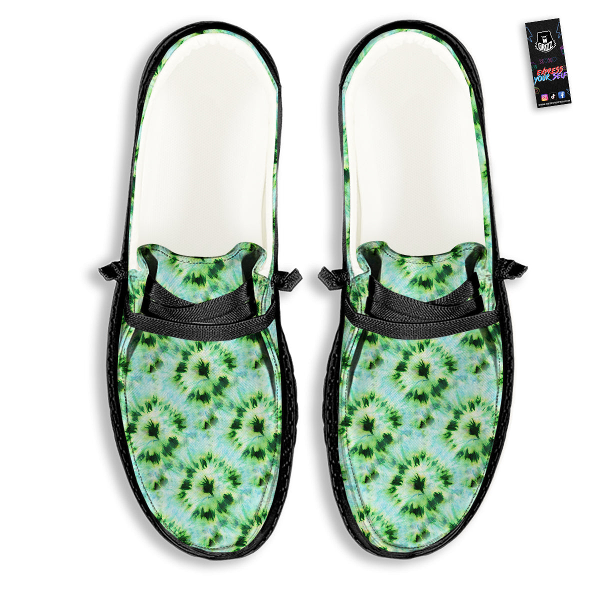 Tie Dye Black Green Watercolor Print Black Loafers-grizzshop