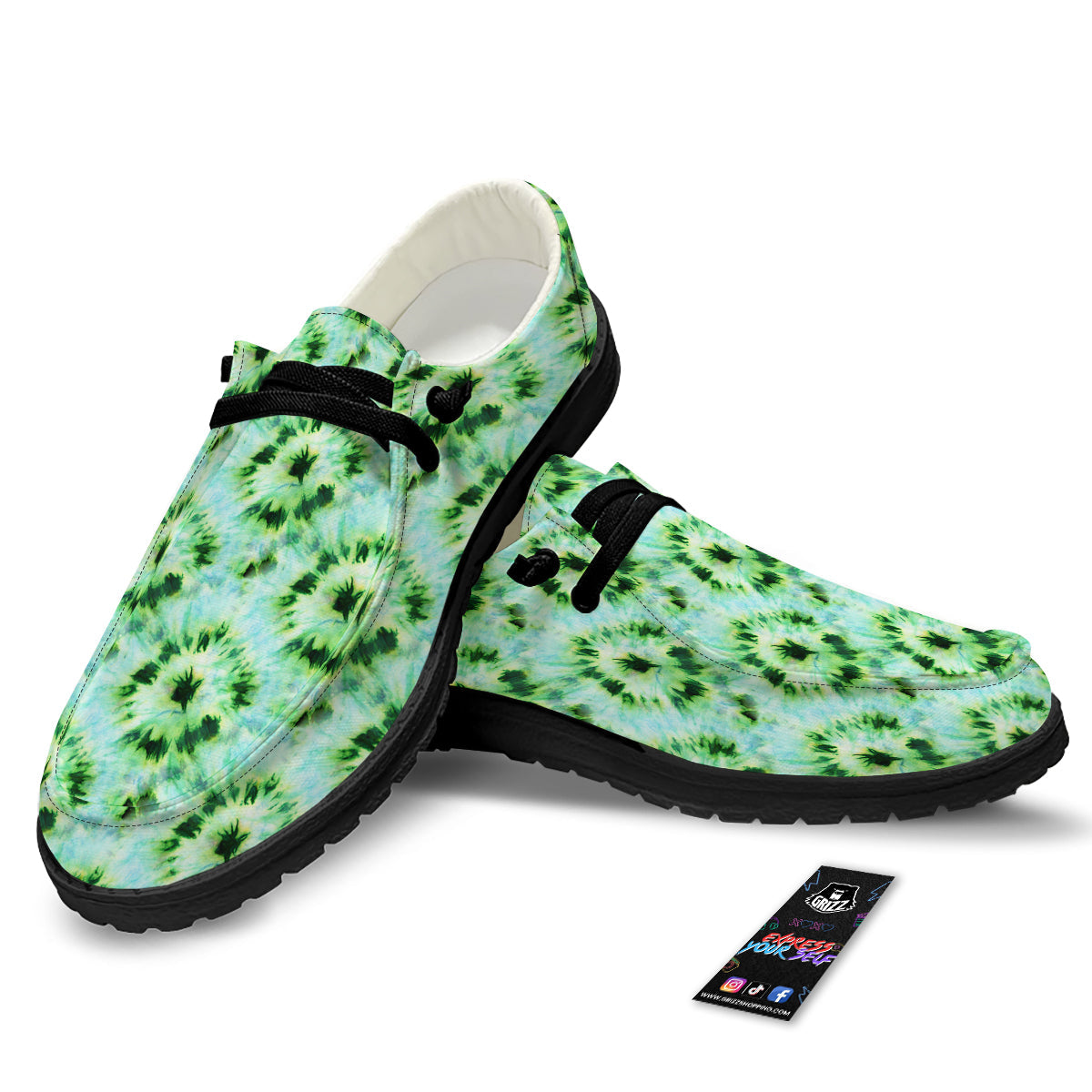 Tie Dye Black Green Watercolor Print Black Loafers-grizzshop