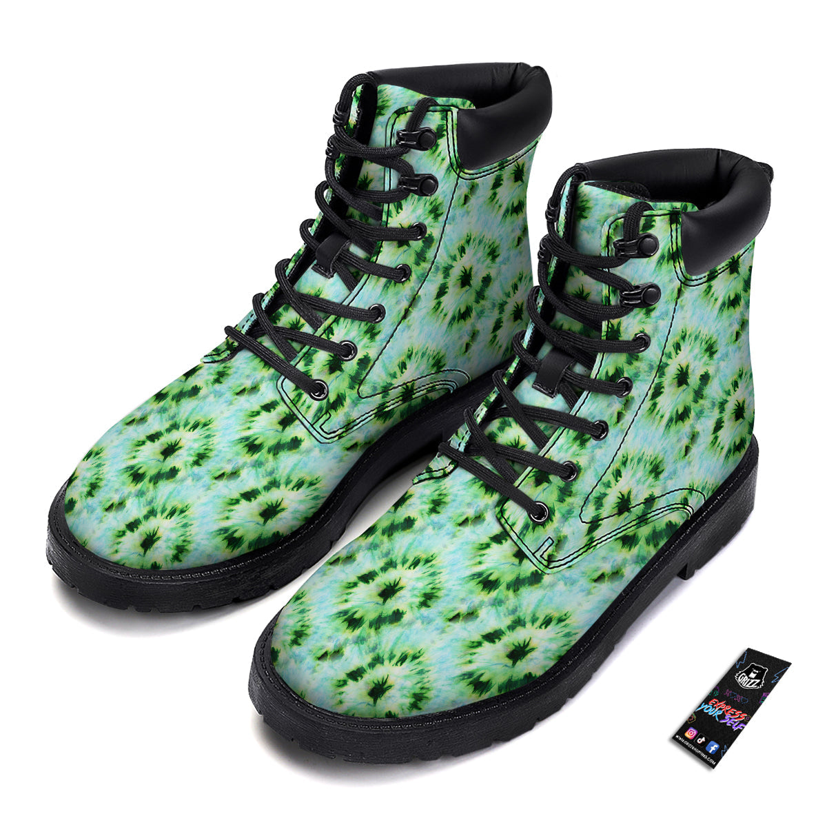 Tie Dye Black Green Watercolor Print Boots-grizzshop