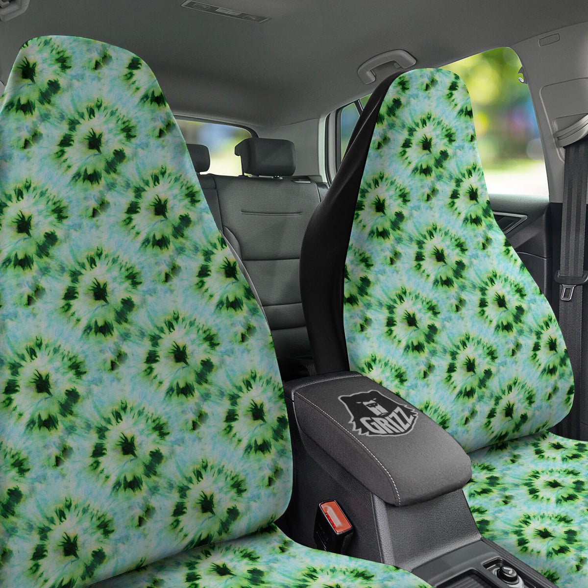 Tie Dye Black Green Watercolor Print Car Seat Covers-grizzshop