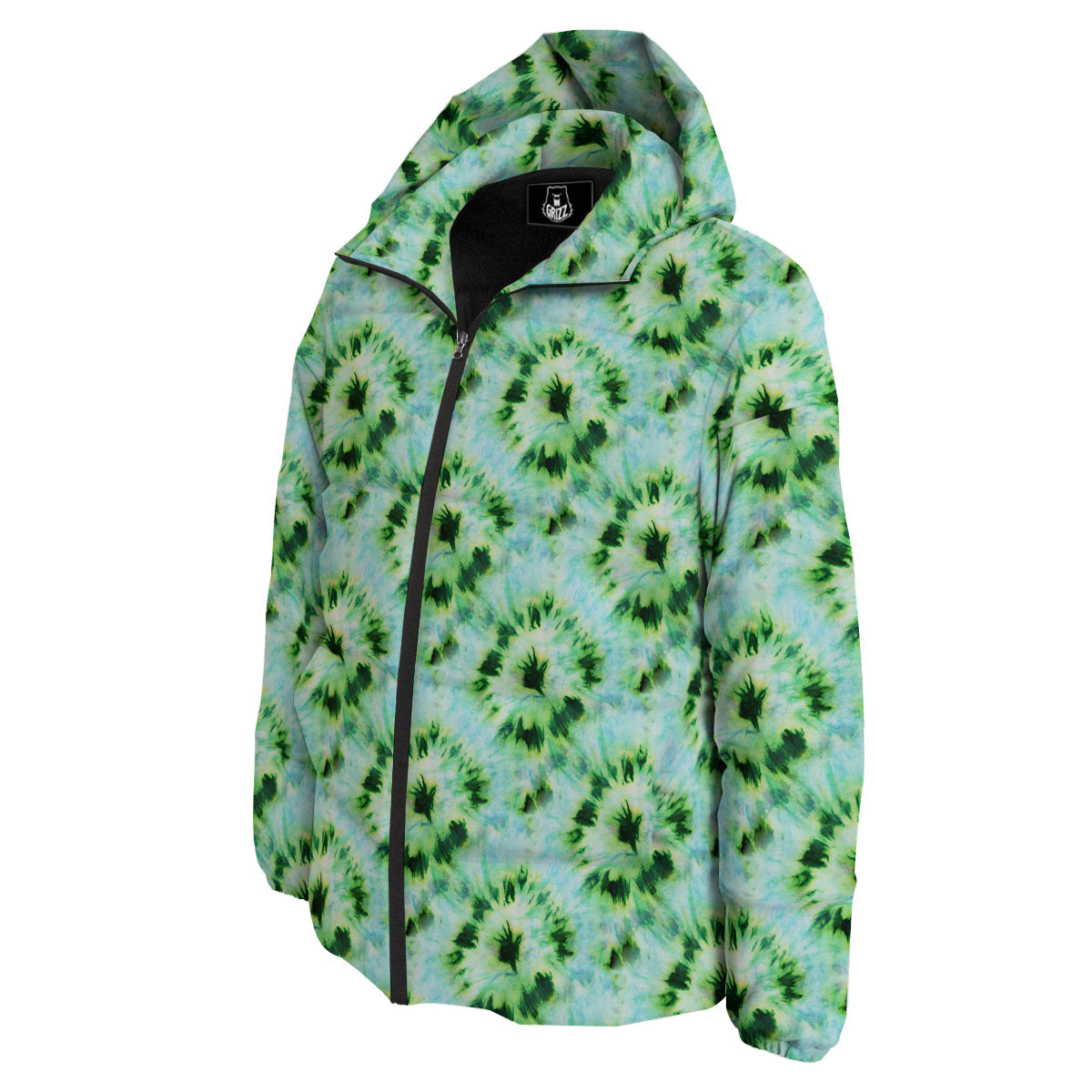 Tie Dye Black Green Watercolor Print Down Jacket-grizzshop