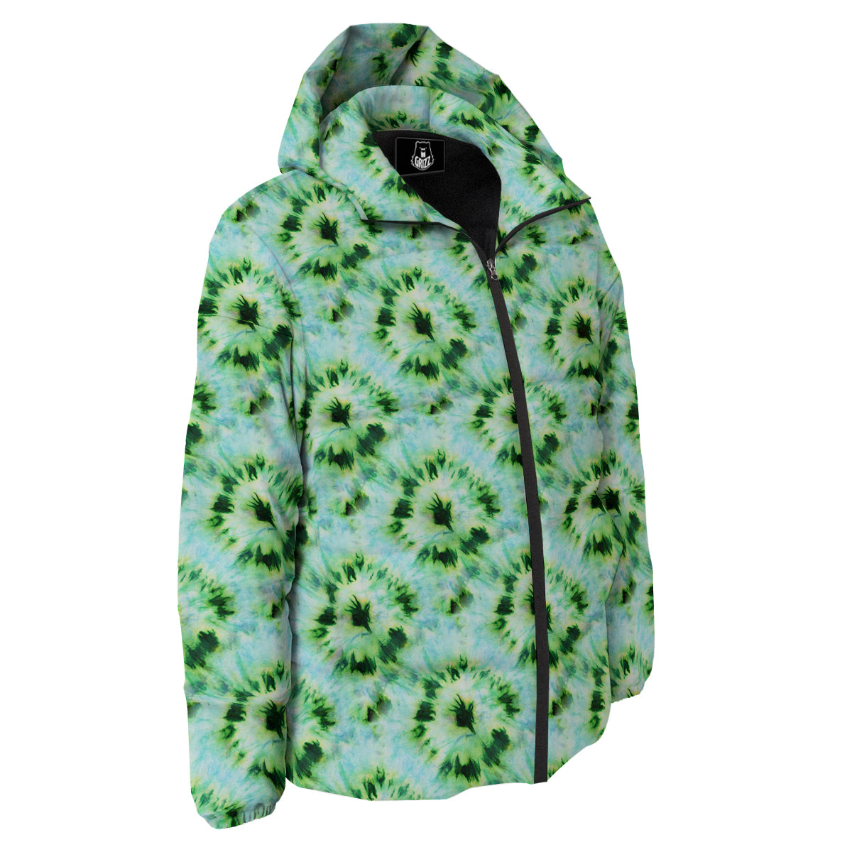 Tie Dye Black Green Watercolor Print Down Jacket-grizzshop