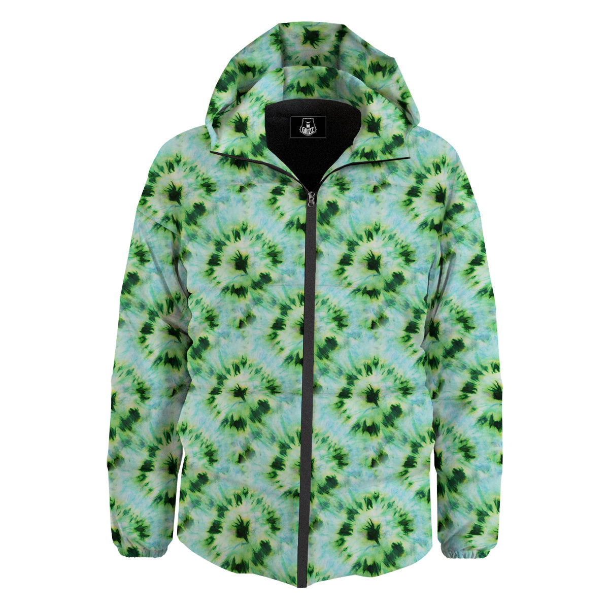 Tie Dye Black Green Watercolor Print Down Jacket-grizzshop