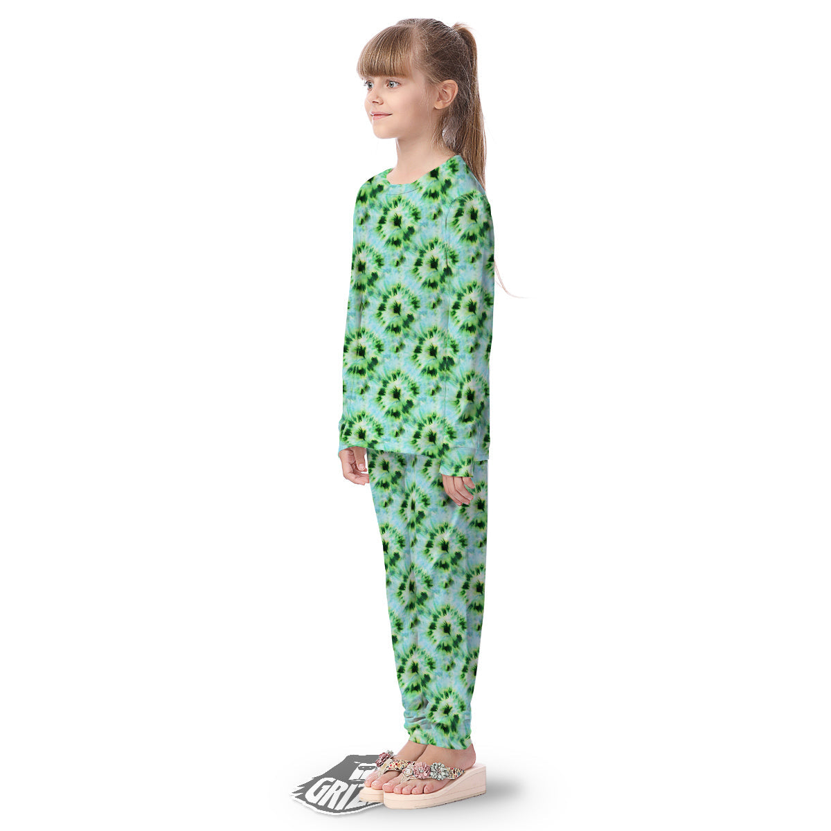 Tie Dye Black Green Watercolor Print Kid's Pajamas-grizzshop
