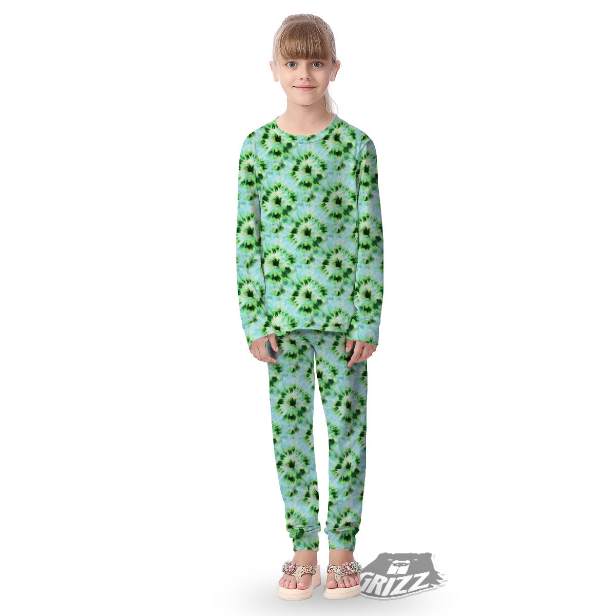 Tie Dye Black Green Watercolor Print Kid's Pajamas-grizzshop