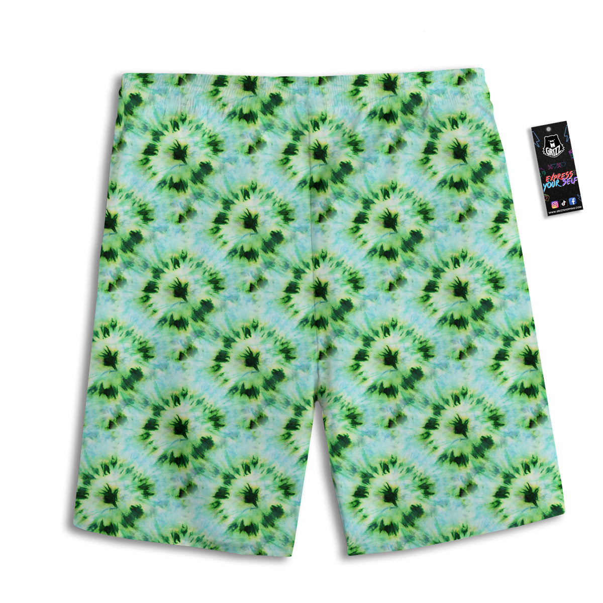 Tie Dye Black Green Watercolor Print Men's Athletic Shorts