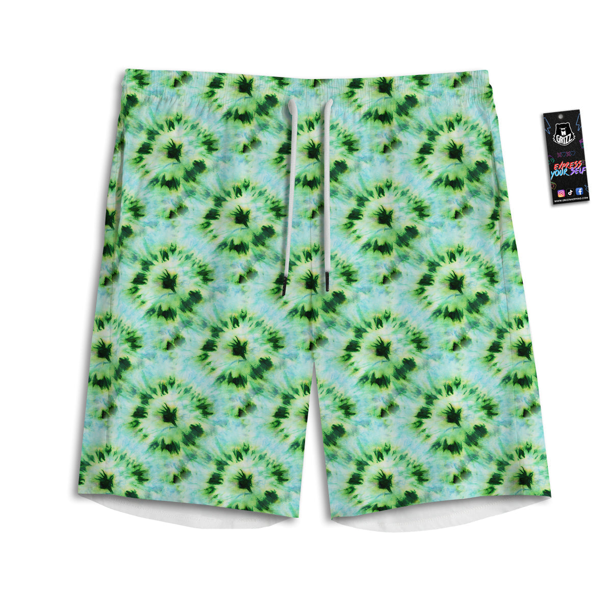 Tie Dye Black Green Watercolor Print Men's Athletic Shorts