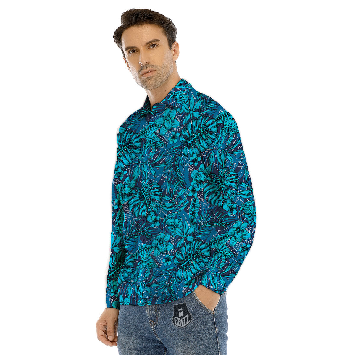 Tie Dye Black Green Watercolor Print Men's Dress Shirts-grizzshop