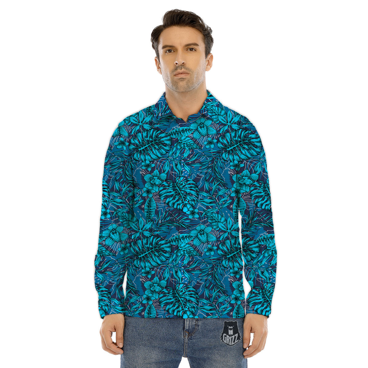 Tie Dye Black Green Watercolor Print Men's Dress Shirts-grizzshop