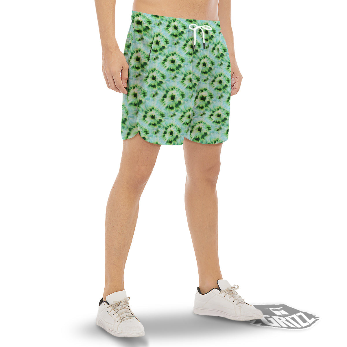 Tie Dye Black Green Watercolor Print Men's Gym Shorts-grizzshop